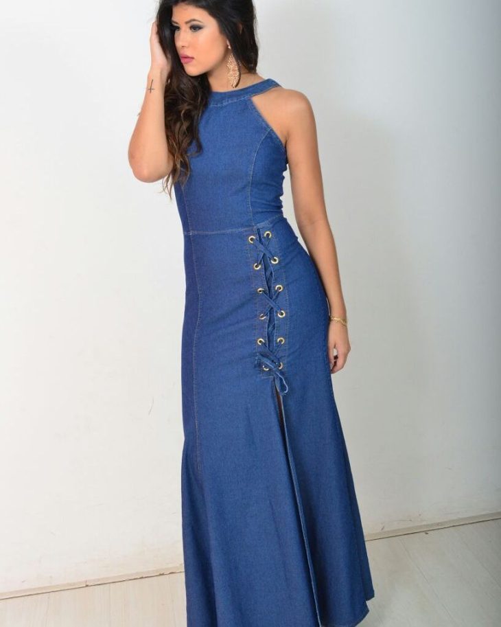 vestido jean longo