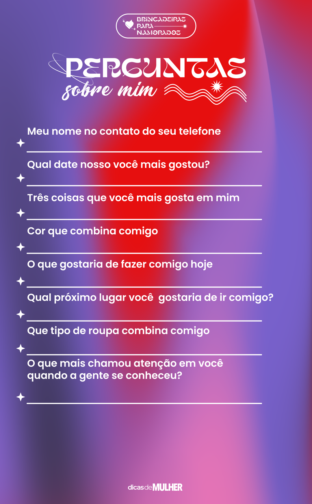 Templates Stories  Brincadeiras de namorados, Perguntas para casais,  Brincadeiras para casais