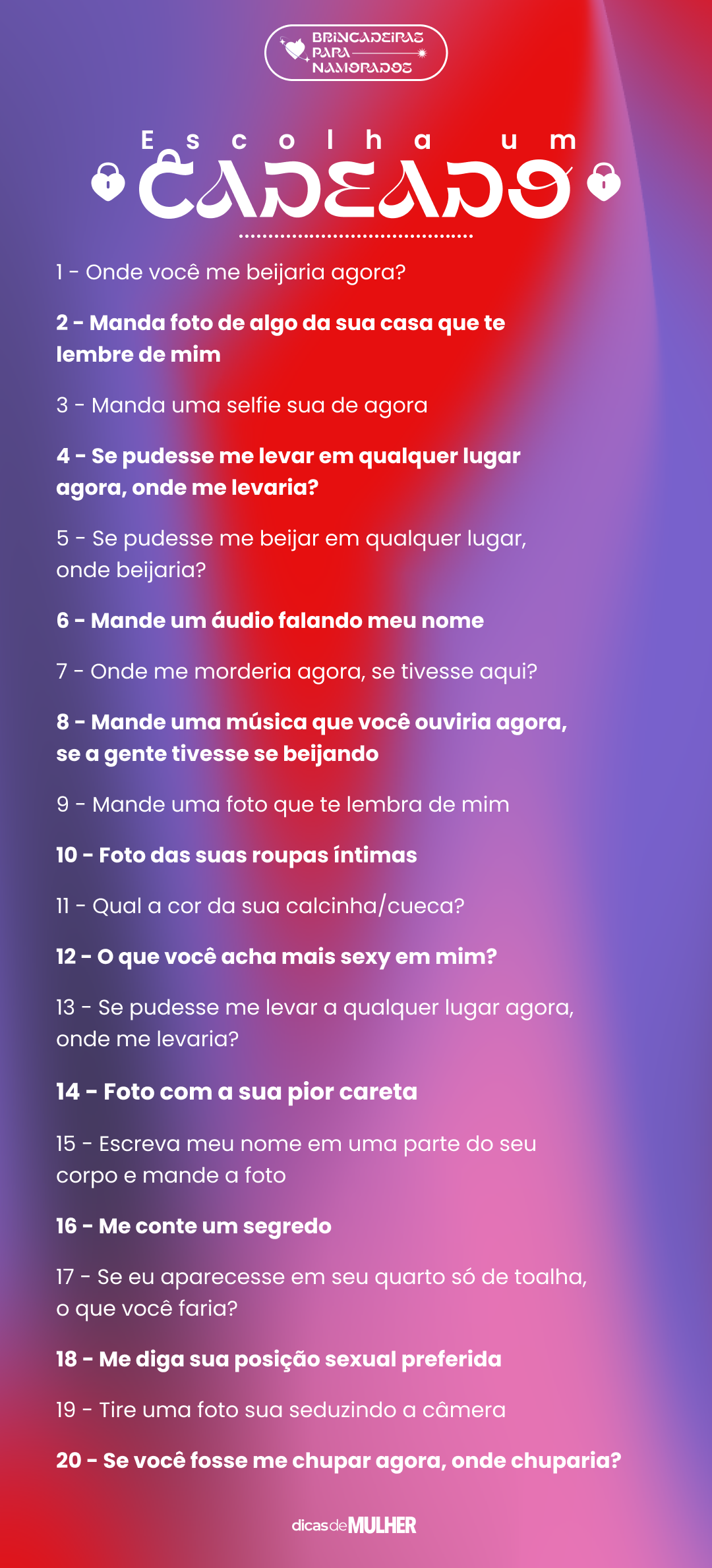 Questionário Brincadeiras para Fazer com a Namorada O blog