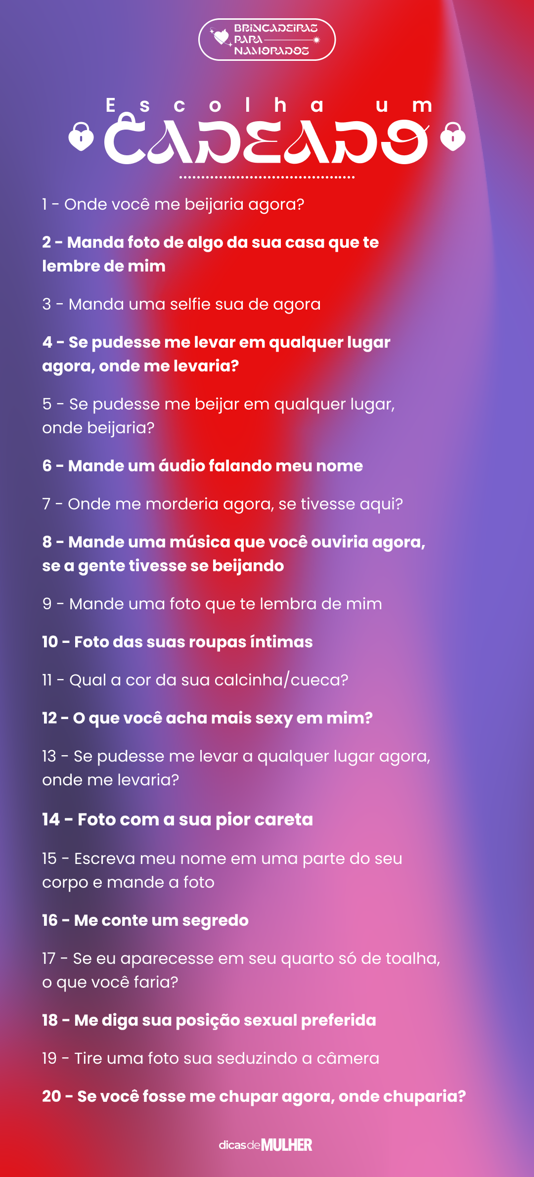 Brincadeiras para namorados: 20 ideias para diminuir a saudade   Brincadeiras de namorados, Brincadeiras para casais, Perguntas para namorado