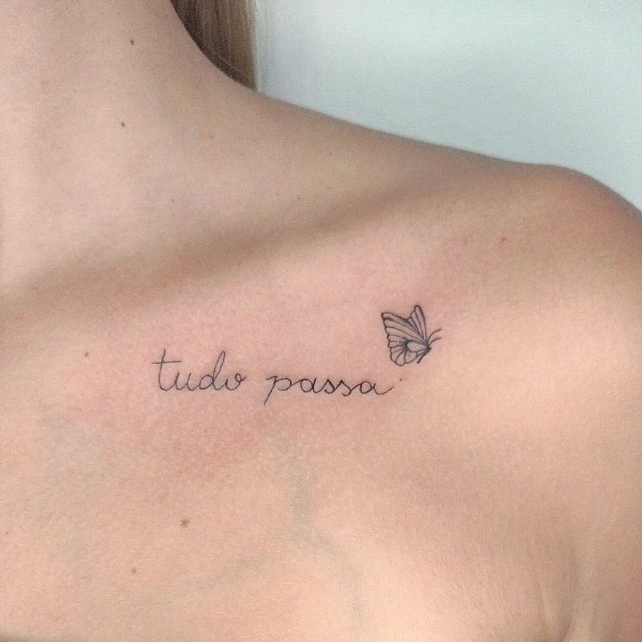 Tatuagem Tudo passa + borboleta em linha fina