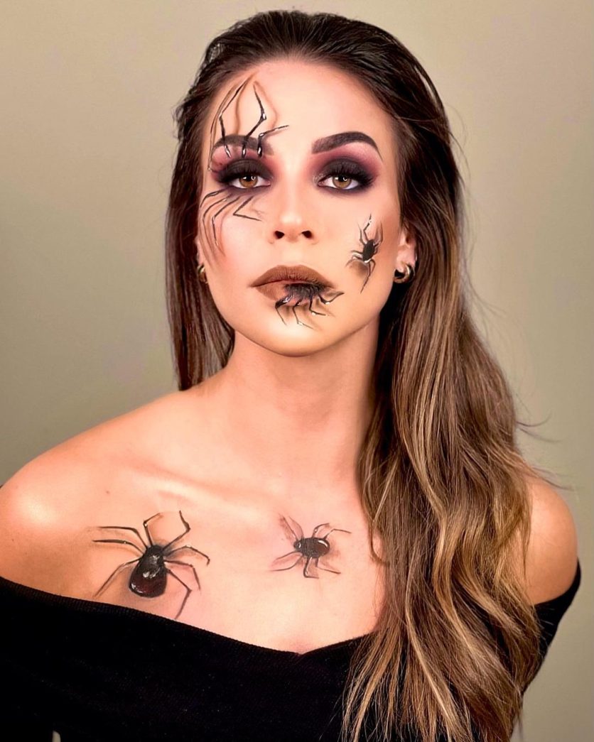 maquiagem de halloween com aranha