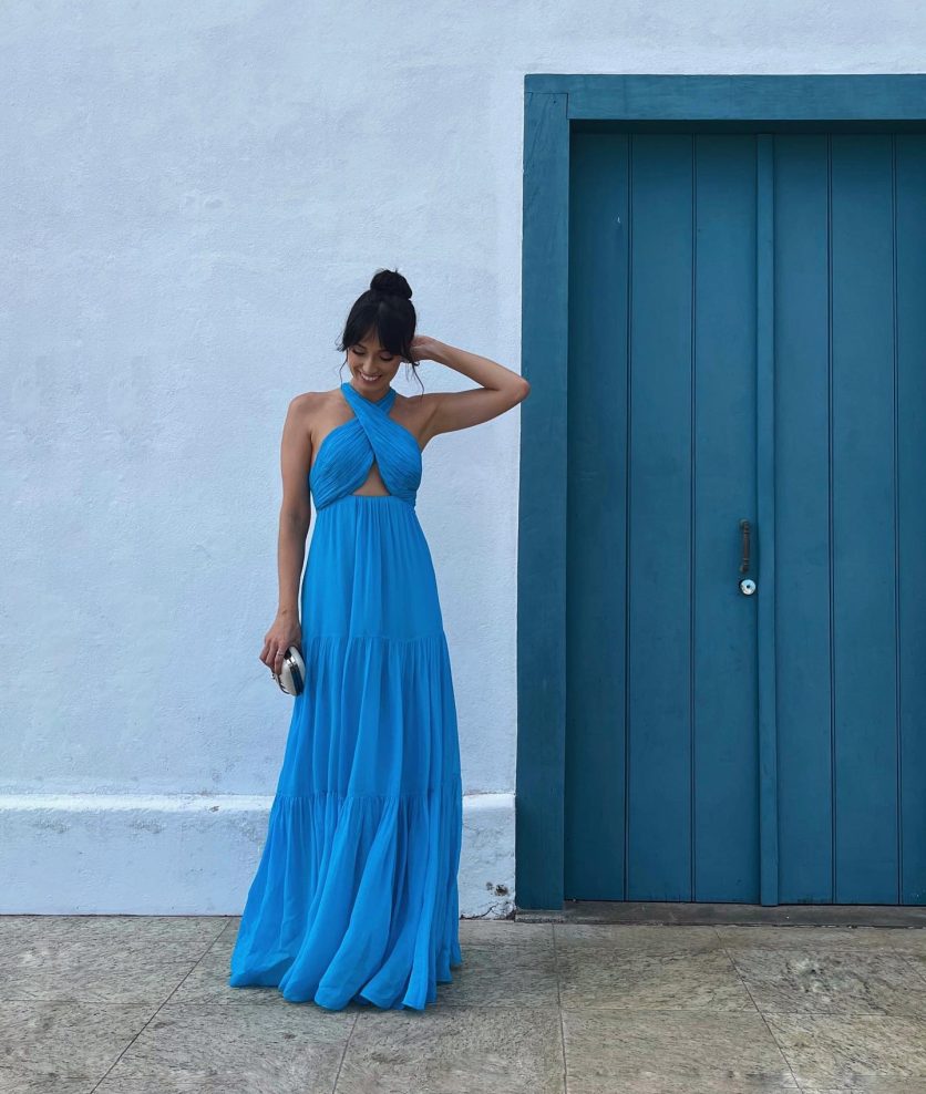 vestido longo azul